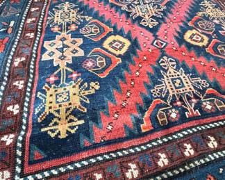 Antique Persian Heriz Runner Rug – Geometric Floral Medallions – Navy & Rust Tones