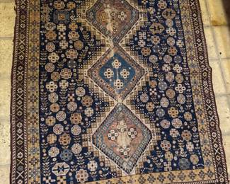 Vintage Caucasian Tribal Rug – Triple Diamond Medallion – Indigo & Gold Field