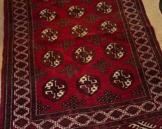 Afghan Bokhara Wool Rug – Deep Red with Elephant Foot Motif & Geometric Borders