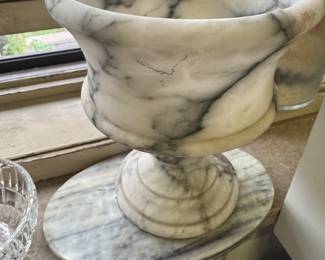 Heavy White Marble Compote Urn – Classical Form with Natural Veining – Indoor or Garden Use
