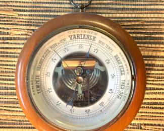 Vintage French Barometer with Wood Frame – Weather Station Dial ‘Tempête à Très Sec’ – Nautical Decor