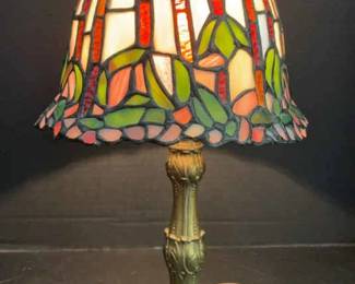 Vintage TiffanyStyle Stained Glass Table Lamp  Floral Motif