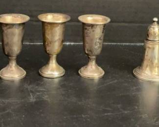 6 Towle Sterling Shot Goblets And 4 Empire Sterling Weighted Salt And Pepper Shakers 