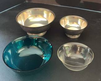 Vintage Gorham Silver Plate Bowl with a teal green glass insert 