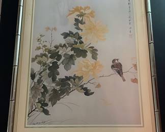Pair of Tong Shiang Chang Bird Floral Watercolor Prints