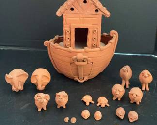 Handcrafted Clay Noahs Ark with Miniature Animals 