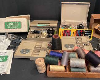 Vintage Singer Sewing Attachments Notions Lot  Feet, Thread, Manuals  More