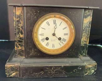 French Black Marble Mantle Clock