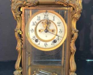 Antique FrenchStyle Brass  Glass Crystal Regulator Mantel Clock  Ornate Rococo Design