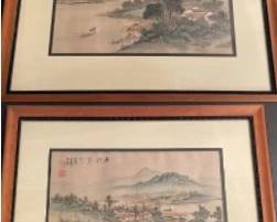 Pair of Asian Landscapes Paintings 1 and 2 