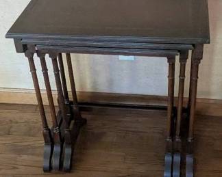 Vintage Set of 3 Nesting Tables with Turned Legs and Inlay Detail