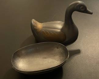 Vintage Pewter And Brass Trinket Box