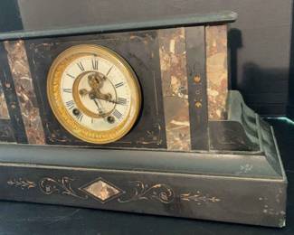 Antique French Black Marble Mantel Clock Ornate Victorian Design