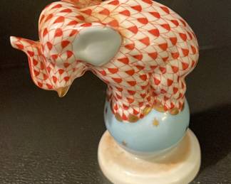 Herend Hungary Porcelain Elephant on Ball Red Fishnet Pattern
