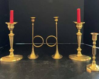 5 Brass Candlestick Holders 