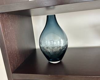 Crate & Barrel Smokey Blue Glass Vase .  11” Bulb 