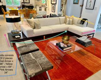 NOTE: This sectional sofa is  located in South Miami. Please text me to arrange meet up time.  ONLY sectional for sale.  Purchased from Theodore’s in Washington DC now d/b/a Cantoni. Size on photo inside blue box on left side. $1500 OBO