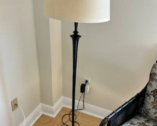 Pottery Barn Floor Lamp Hammered Metal Base and Linen Shade 