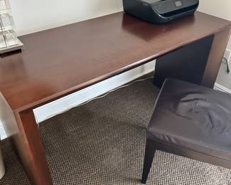 Artefacto Vintage Sao Paulo writing desk. Pomele Imbuia (@W55 x D23.5 x H29.5 & Cezanne Armless Chair in Natural Camel Leather (W18 1/4 x D21 3/4 x H35.5.  Beautifully aged leather chair with rich patina 