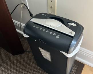 Ativa 8-sheet Micro-Cut Shredder.  Compact and powerful microcut shredder. Level 4 security—shreds up to 8 sheets, credit cards, staples, and more into tiny 5/32” x 15/32” pieces. Features include auto start/stop, manual reverse, overload protection, and a 3.6-gallon bin.