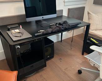 NOTE: This piece is NOT  at sale location. Please text me for meet up:  Design Within Reach Vella Black Leather Desk.  ONLY desk for sale.  No other items in photo for sale.  Currently retails for $3100. Asking $700