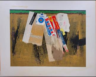 American Jon Henry 1916-90 Collage Mixed Media Titled "Bazooka" Dated 1981
