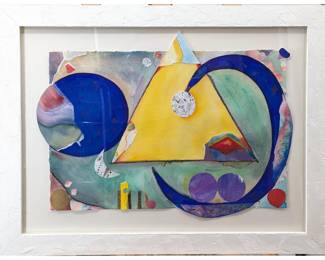 Framed Abstract Mixed Media, "Blue Moons", Signed Liora, 1996
