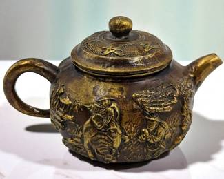 Small Antique Chinese Bronze Teapot, Likely Republic Period, With Seal Mark
