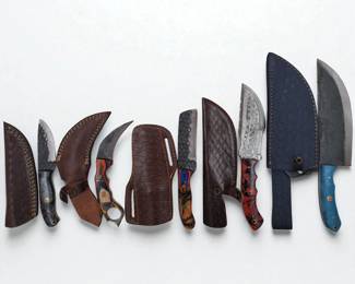 5Pc Hand Made Damascus Steel Knives And Sheaths
