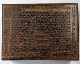 Vintage Polish Inlaid Wooden Card Box With Unopened Card Packs And Designed w/ The Warsaw Mermaid
