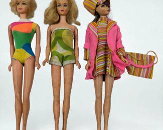 Lot Of 3 Vintage Mattel Mod Barbie Dolls, Includes Brunette, Blonde, And Rare Stacey, NO BOX
