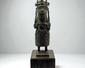 An Old African Nigerian Bronze Benin Warrior Sculpture, HEAVY

