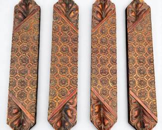 Lot Of 4 Old Carved Wood Wall Hanging Incense Holders
