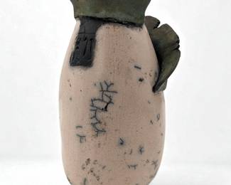 An Interesting Vintage Raku Pottery Vase With Impressed Mark, Unknown Artist
