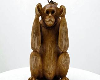 Finely Carved Antique "Hear No Evil" Monkey Pendant With 14K Gold Loop, Possibly Japanese
