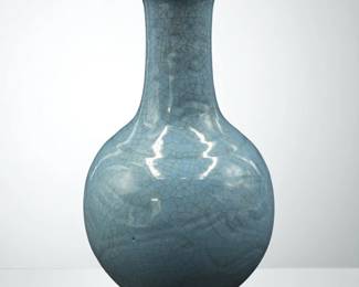 Chinese Blue Crackle Glazed Vase With Calligraphy
