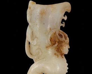 A Carved Chinese White And Russet Jade Mythical Creature Sculpture
