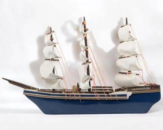 Large Antique Solid One Piece Table Top Ship Model
