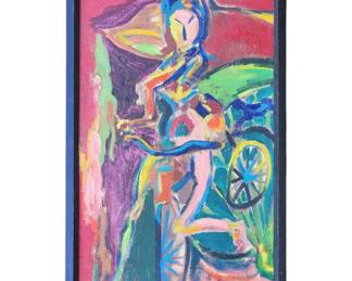 New York American-Byron (George Byron) Browne 1907-1961 O/B Painting Woman With Bicycle
