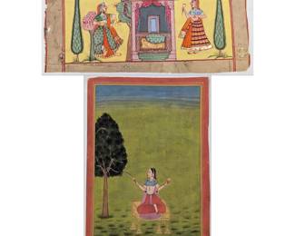 Pair Of Indian Bundi School Miniature Tempura On Paper Paintings
