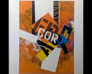 American Jon Henry 1916-90 Mixed Media Abstract Painting Titled "Ginger" , 1985
