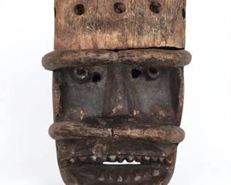 West African Wood Carved Guere Tribal Mask W/ Horns
