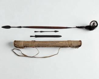 Maasai Tribal Spear And 3 Tips With Horse Hide Carry Case
