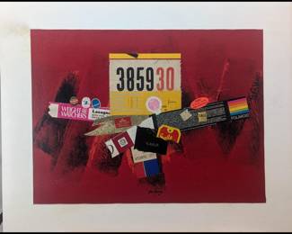 American Jon Henry 1916-90 Mixed Media Abstract Painting Titled "385930" , 1982
