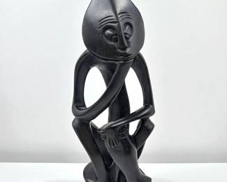 Large Unique Black Soapstone Figural Carving, Possibly African
