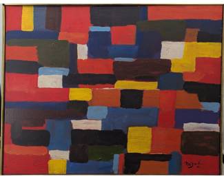Signed Nejad Melih Devaim (Turkey, 1923-1995) Oil On Canvas Abstract Painting, 1981
