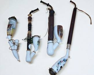 Lot Of Old German Hand Painted Porcelain Pipes, 4 Pieces
