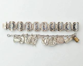 Sterling Silver Siam Bracelet And American History Charm Bracelet 68 Grams Total
