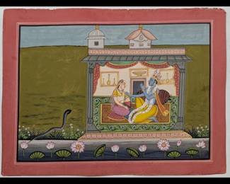 Indian Pahari School Miniature Painting From The Rasamanjari Series
