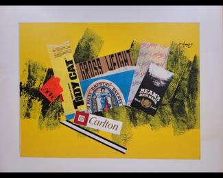 American Jon Henry 1916-90 Collage Mixed Media Painting Titled "Gross" Dated 1981
